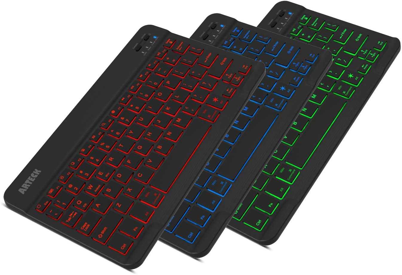 Arteck, Arteck Universal Slim Portable Wireless Bluetooth 3.0 7-Colors Backlit Keyboard With Built In Rechargeable Battery