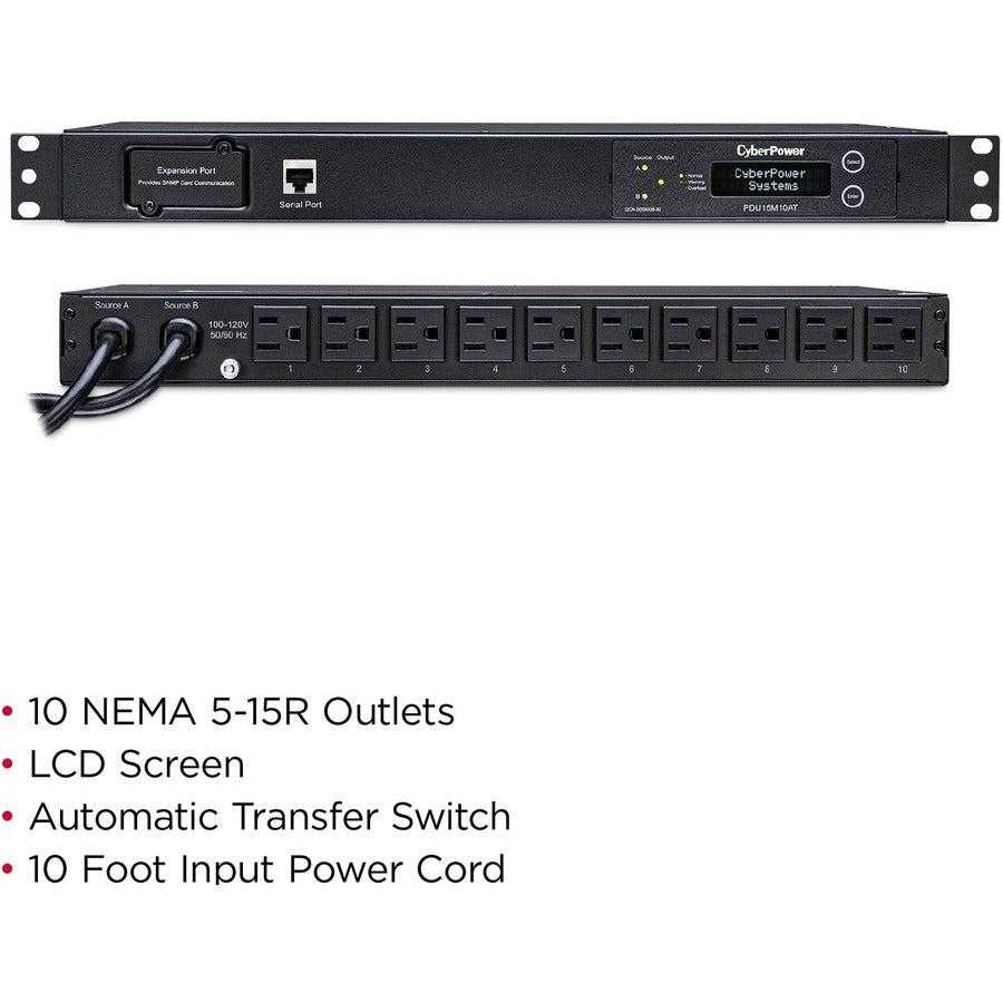 CyberPower, Cyberpower Pdu15M10At Power Distribution Unit (Pdu) 10 Ac Outlet(S) 1U Black