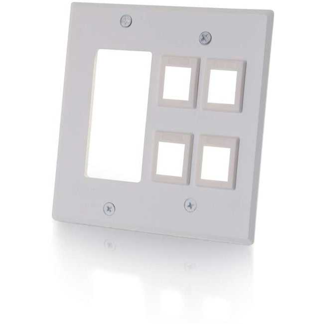 C2G, Decora Compatible Cutout With Four Keystone Double Gang Wall Plate - White